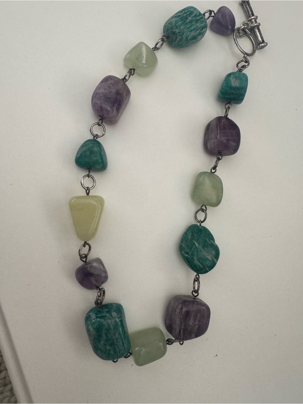Multicolor Green & Purple Stone Beaded Necklace